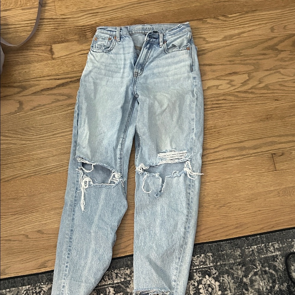 American Eagle Outfitters Ripped Light Blue Boyfriend Jeans